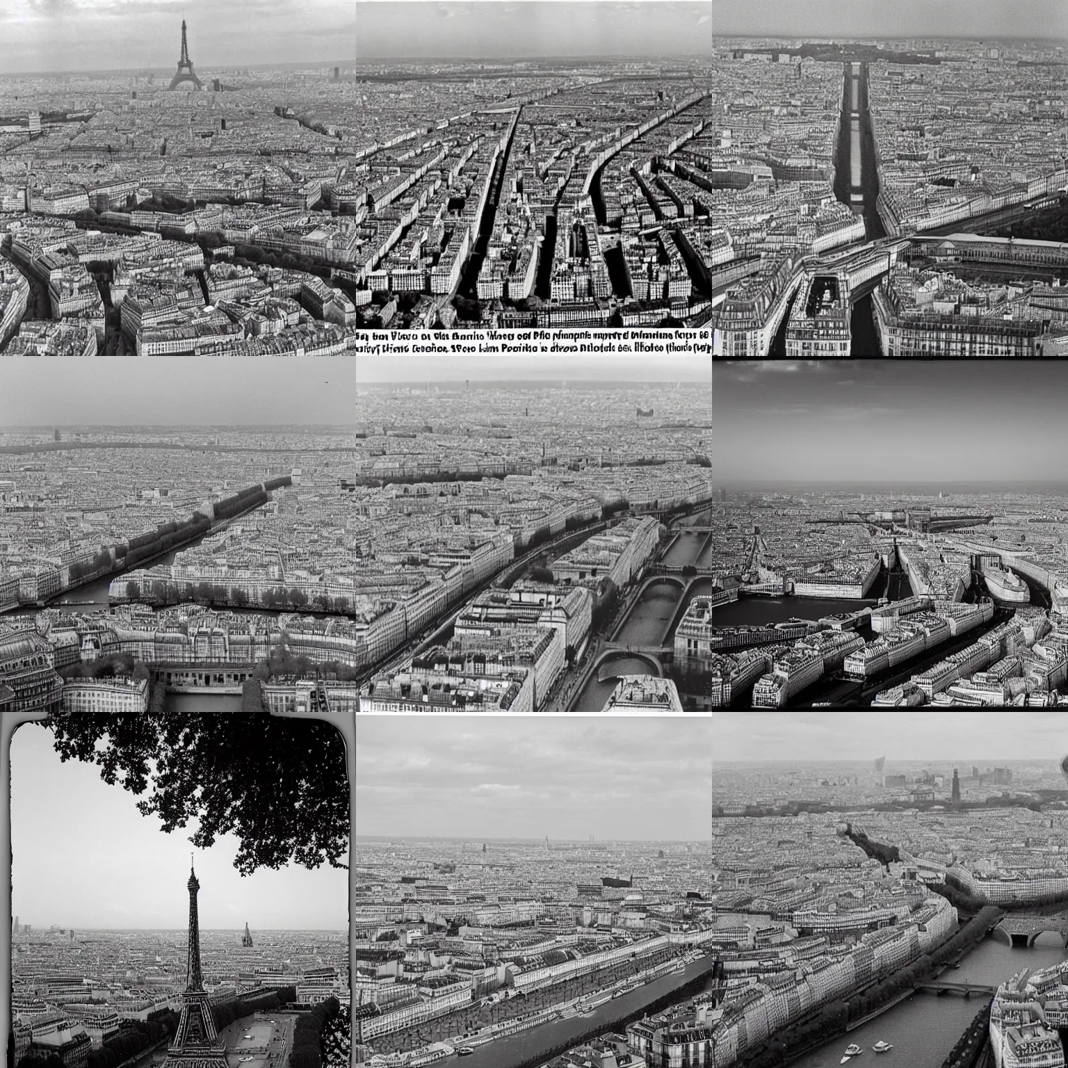 Prompt: A view of Paris from the Eiffel Tower, nineteen's century, black and white