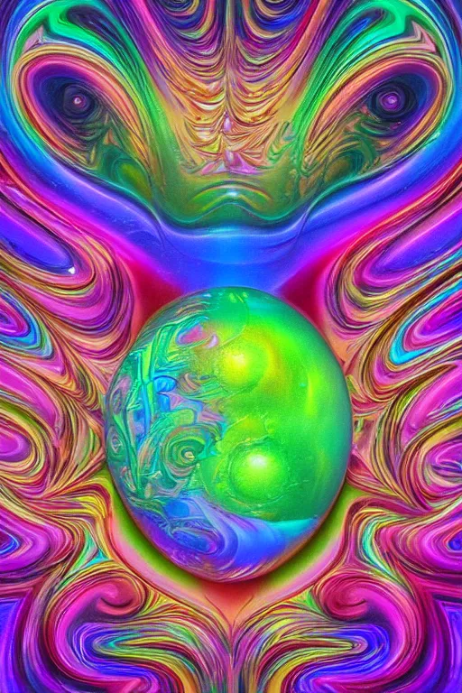 Image similar to a very colorful picture of a very strange looking iridescent object, an airbrush painting by lisa frank and chris moore, zbrush central, psychedelic art, psychedelic, fractalism, biomorphic