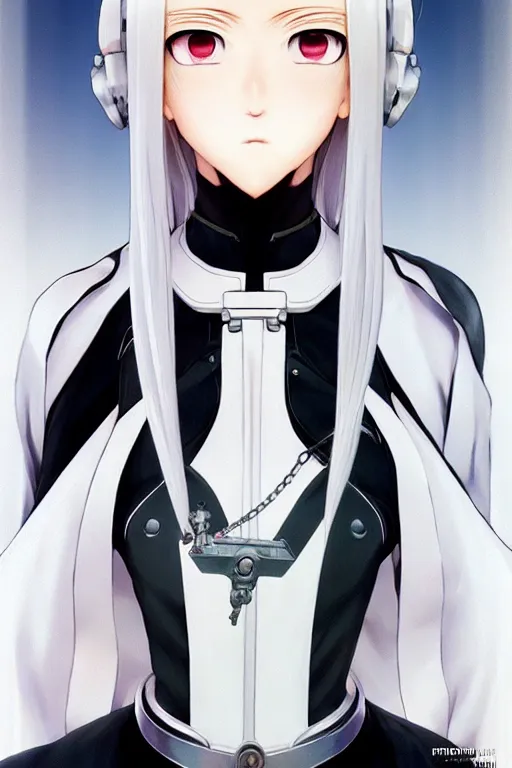 Image similar to portrait Anime cyborg girl in nun clothes, holy church Warhammer 40000, cute-fine-face, white-hair pretty face, realistic shaded Perfect face, fine details. Anime. realistic shaded lighting by Ilya Kuvshinov katsuhiro otomo ghost-in-the-shell, magali villeneuve, artgerm, rutkowski, WLOP Jeremy Lipkin and Giuseppe Dangelico Pino and Michael Garmash and Rob Rey