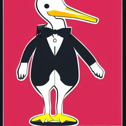 Prompt: pelican wearing a tuxedo vector art