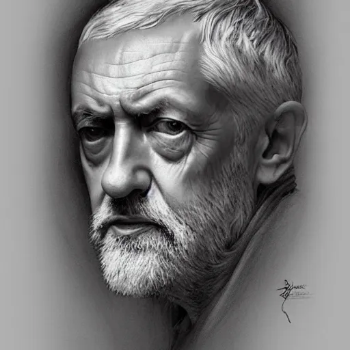 Image similar to amazing lifelike award winning pencil illustration of jeremy Corbyn trending on art station artgerm Greg rutkowski alphonse mucha cinematic