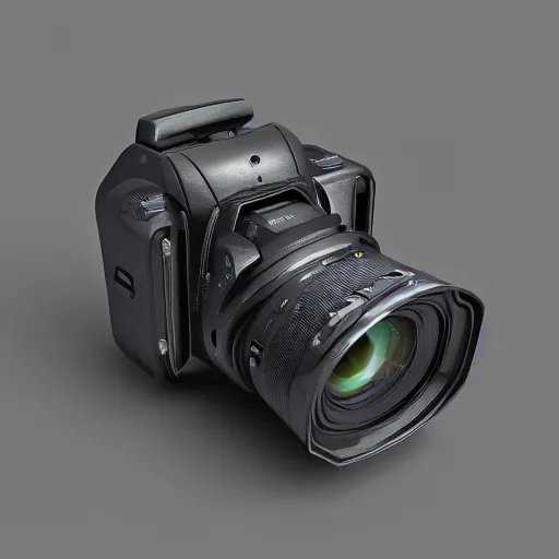 Prompt: dslr camera from future, cyberpunk style, product photo, octane render, unreal render, ultra detail, no noise, isometric, full view