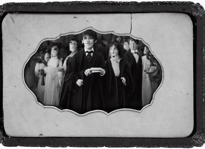 Image similar to a daguerrotype of a film still of harry potter, award winning photo