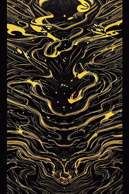 Prompt: beautiful dark chaos, swirling black gold obsidian fluids by James Jean and dan mumford and James Gilleard