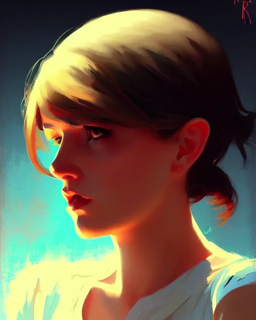 Prompt: stylized portrait by aykutmakut of an artistic pose, composition, young cute serious fancy lady, cinematic moody colors, realistic shaded, fine details, realistic shaded lighting poster by ilya kuvshinov, magali villeneuve, artgerm, jeremy lipkin and michael garmash and rob rey