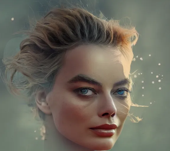 Image similar to Double exposure of margot robbie with nature, highly detailed, trending on artstation