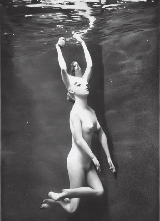 Prompt: girl in a aquarium as a tropical fish, surreal photography by Man Ray