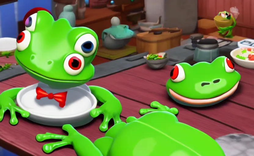 Image similar to ps 4 game about a cute frog chef, unity screenshot,