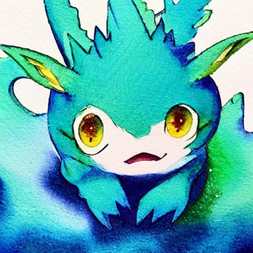 Image similar to Watercolour painting of a vaporeon from pokemon, art