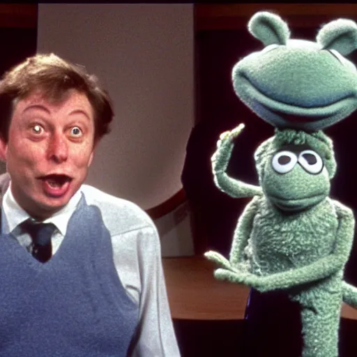 Image similar to elon musk as a muppet on the muppet show 1 9 9 0