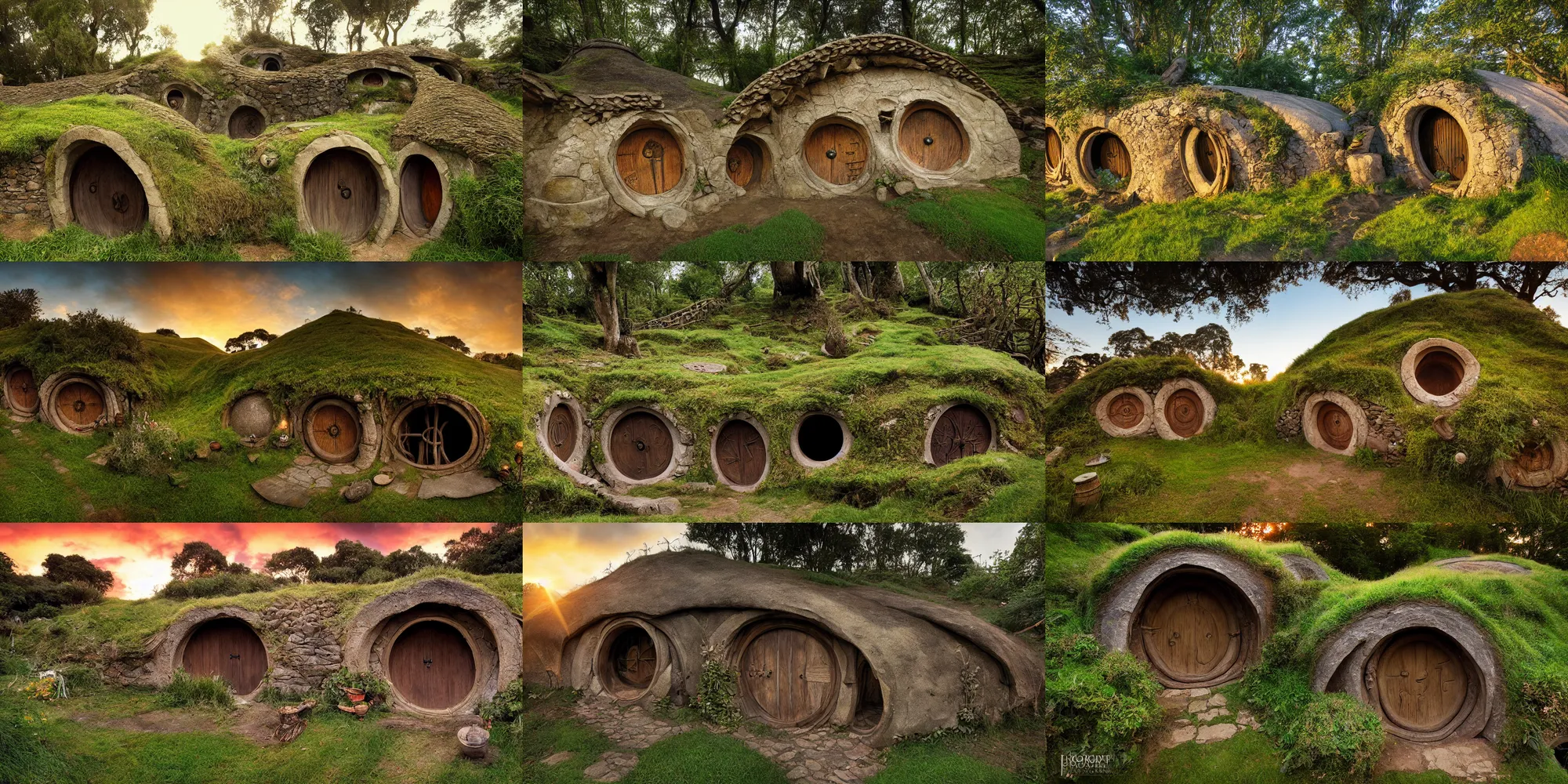 Prompt: archeological discovery of ancient hobbit dwellings, the shire, well preserved, sunrise, digital photography, 3 2 megabit, national geographic.