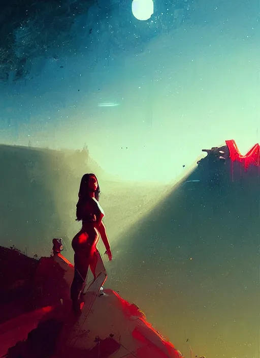 Image similar to sci - fi art, salma hayek as mars queen, red peaks in the background, art by ismail inceoglu