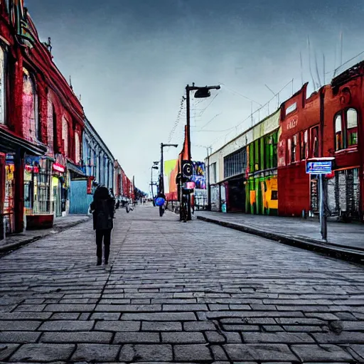 Image similar to moonwalker streetphoto, city street on the moon, a detailed image of a future norilsk, moon landscape, colorful haze, americana, high production value, 8 k resolution, hyperrealistic, photorealistic, high definition, high details, tehnicolor, award - winning photography, masterpiece, amazing colors