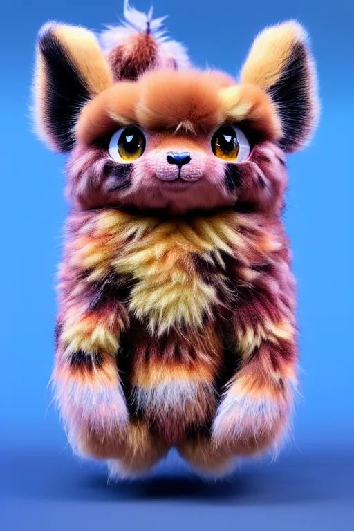 Image similar to high quality 3 d render hyperrealist very cute multicolor dotted fluffy! tarantula cat hybrid highly detailed, vray smooth, in the style of detective pikachu, hannah yata charlie immer, dramatic blue light, low angle, uhd 8 k, sharp focus