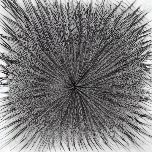 Image similar to isometric view of an hybrid ethnographic object made of feather and abstract patterns on display, ( conceptual art ), ( ready - made ), offset photography, black and white photography, nikon f 1 1