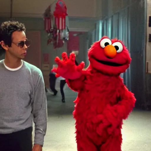 Image similar to Elmo in the movie Fight Club, ultra realistic, highly detailed