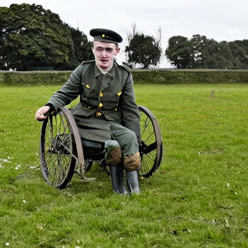 Prompt: man with missing a leg in world war 1, gorey battle field