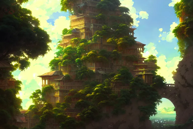 Prompt: baroque oil painting of anime key visual environment concept art of anime hanging gardens of babylon, brutalist, dark fantasy, rule of thirds, digital cel shading, fake hidden detail, trending on pixiv fanbox, acrylic palette knife and brush, style of makoto shinkai studio ghibli genshin impact jamie wyeth james gilleard greg rutkowski