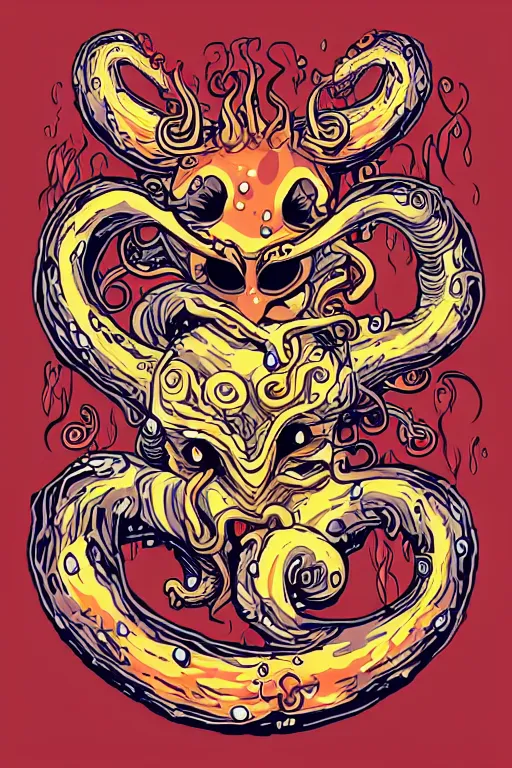 Image similar to Racoon with tentacles, the devil, sticker, blood thirsty, spawn of Satan, burning in hell, blood, evil, colorful, illustration, highly detailed, simple, smooth and clean vector curves, no jagged lines, vector art, smooth