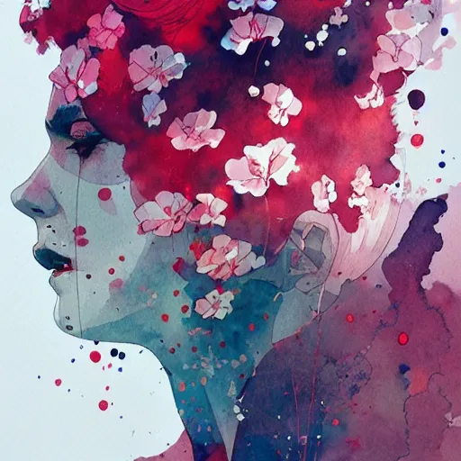 Image similar to watercolor painting by conrad roset, flowers growing out, cgsociety, artstation