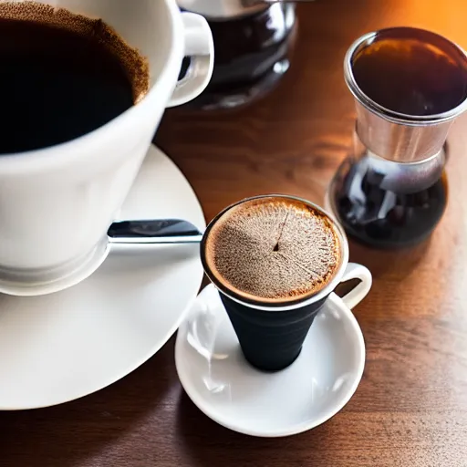 Prompt: V60 pourover, with fellow stagg ekg, on a coffee table, product photography