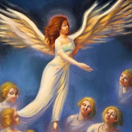 Prompt: angel ascending to heaven, oil painting, beautiful