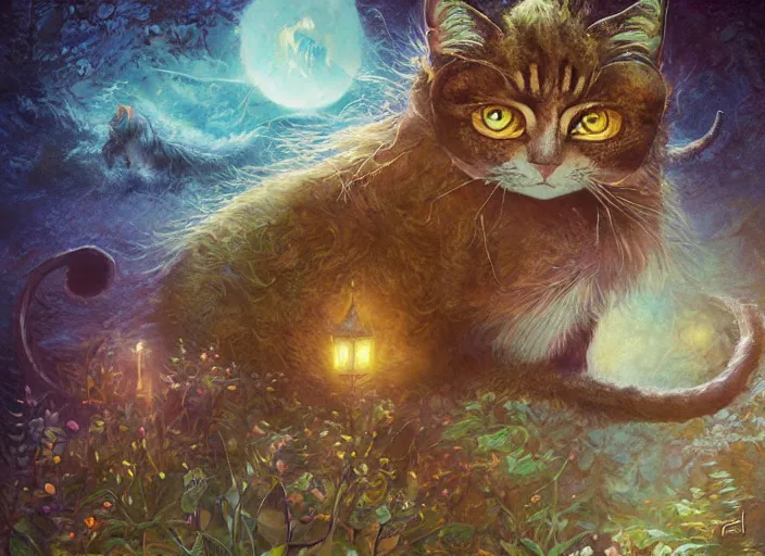 Prompt: magical cat, path traced, highly detailed, high quality, digital painting, by studio ghibli, lise deharme, alexander jansson, paul lehr, tim white, hans zatzka, george stubbs, louis wain