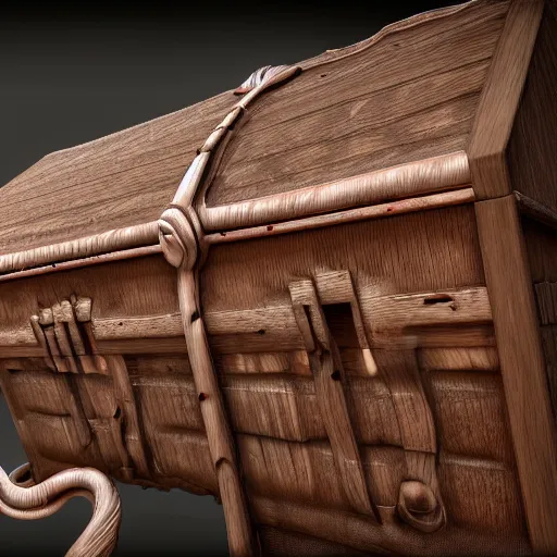 Image similar to cthulhu style wood chest housing a tentacle monster ready to attack the first that opens the chest, cinematic, hdr, 4k, hyper realistic, render, cold light, high detail