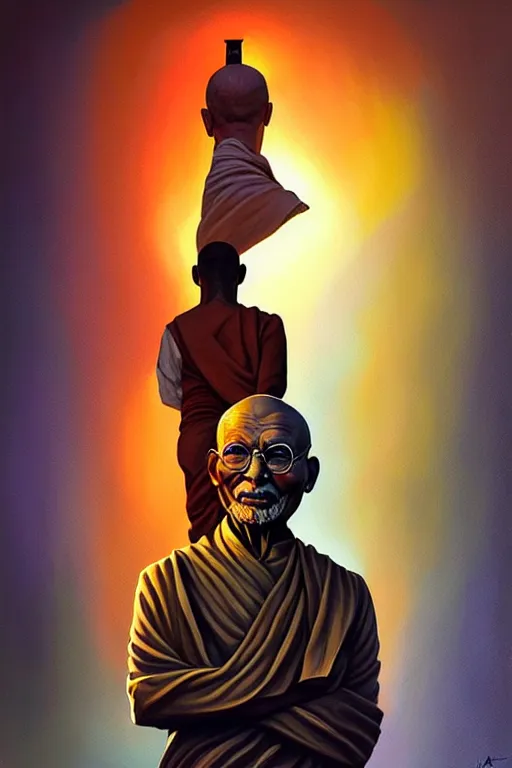 Image similar to portrait of nuclear ghandi statue by artgerm, rhads