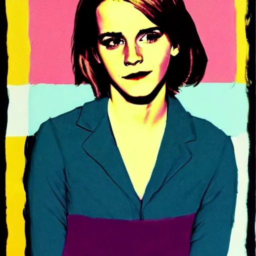 Image similar to emma watson, portrait by andy warhol