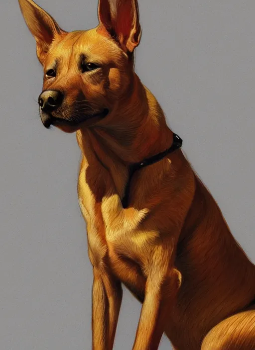 Image similar to portrait of a Carolina dog, highly detailed, centered, solid color background, digital painting, artstation, concept art, smooth, sharp focus, illustration, artgerm, donato giancola, Joseph Christian Leyendecker, Les Edwards, Ed Repka, WLOP