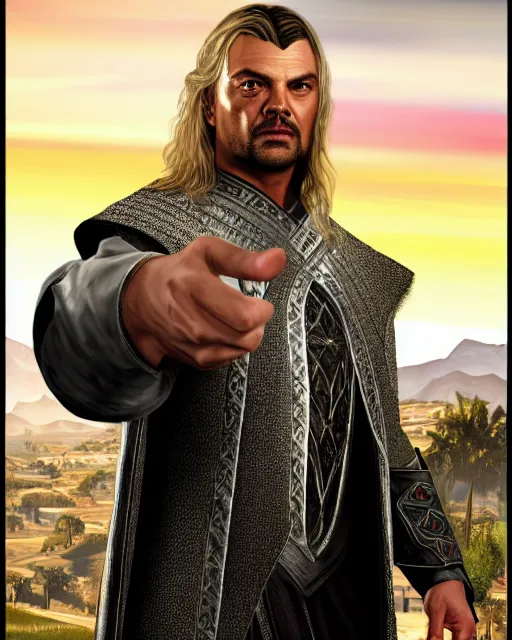 Image similar to eomer from Lord of the rings in GTA V, Cover art by Stephen Bliss, boxart, loading screen, 8K resolution