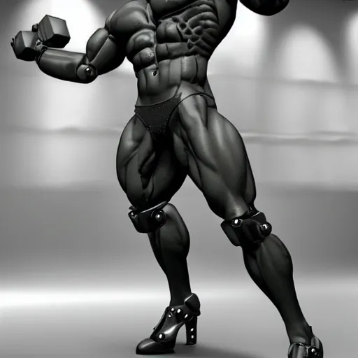 Image similar to a realistic detailed photo of a bodybuilder who is also a male android Chris Redfield, shiny skin, posing robotically, blank stare