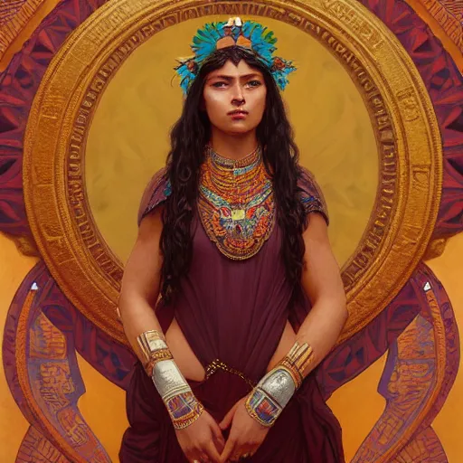 Image similar to portrait of an aztec goddess, intricate, elegant, highly detailed, digital painting, artstation, concept art, smooth, sharp focus, illustration, art by artgerm and greg rutkowski and alphonse mucha and william - adolphe bouguereau