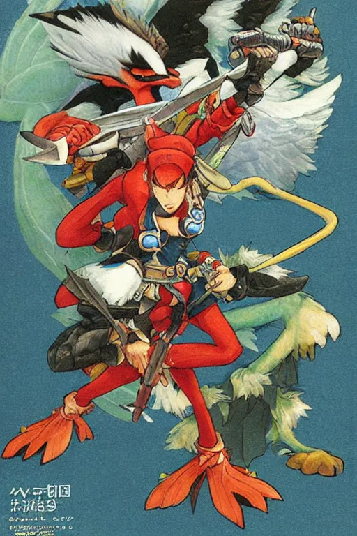 Prompt: Anthropomorphic bird fighter by Capcom, Akiman, Kinu Nishimura, Daigo Ikeno