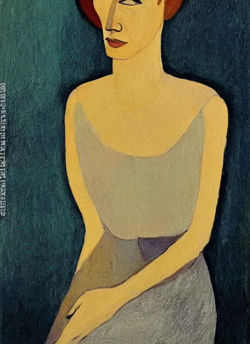Image similar to a painted portrait of a modern women, art by felice casorati, aesthetically pleasing and harmonious natural colors, expressionism, natural light, fine day, portrait