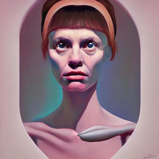 Prompt: Fractal portrait of a fragile woman, very coherent, painted by Edward Hopper, Wayne Barlowe, painted by James Gilleard, airbrush, art by JamesJean