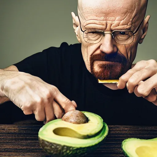 Prompt: walter white eating avocado roll, photography,