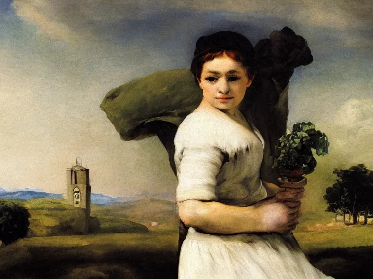 Image similar to The Milkmaid of Bordeaux by Francisco Goya, vaporware, pepe the frog, high detail, high resolution