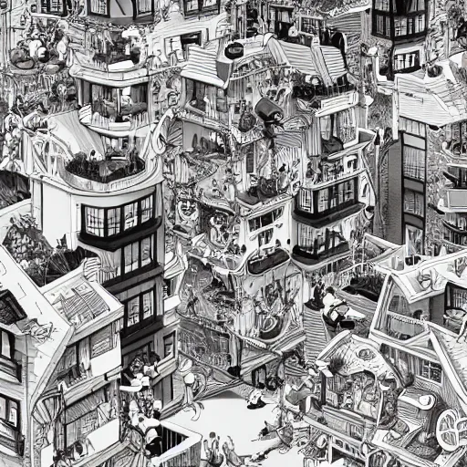 Image similar to crazy dog apartments, extremely detailed, sharp focus, wide view, full body shot, smooth, digital illustration, by james jean, by rossdraws, frank franzzeta, mcbess, sakimichan