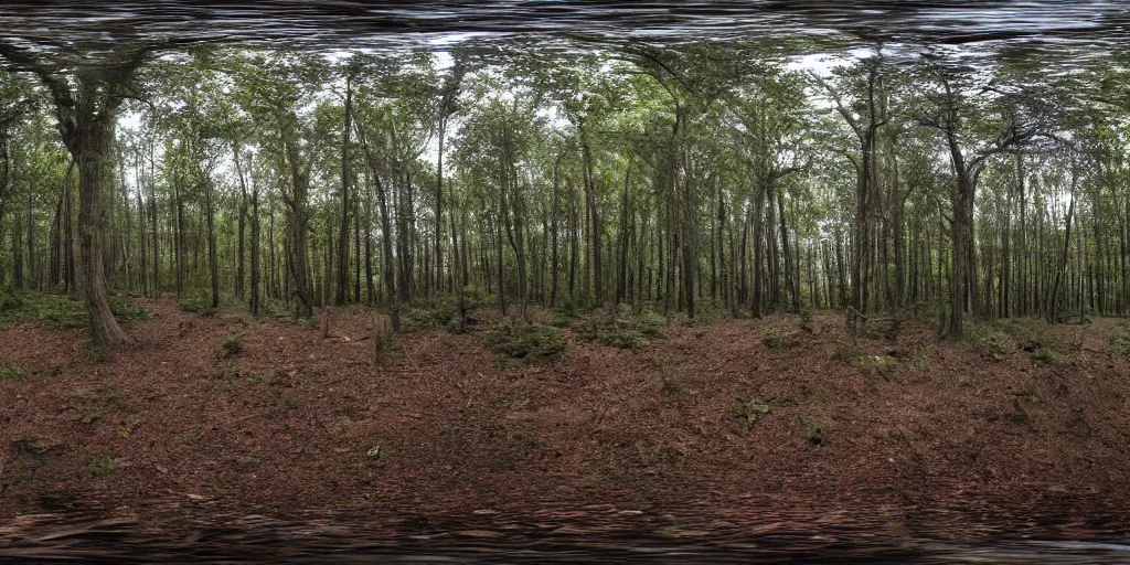 Image similar to a high quality professional 360 photograph of a scary forest