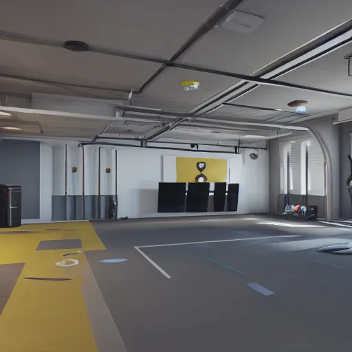 Prompt: modern training facility, overwatch style, wide angle, unreal 5, octane render