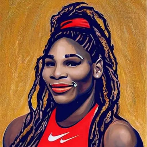 Prompt: beautiful painting of Serena Williams as the Nike Goddess of Victory