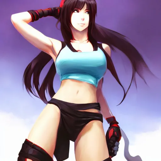 Image similar to head to toe shot of tifa lockhart by WLOP, rossdraws, Logan Cure, Mingchen Shen, BangkuART, sakimichan, yan gisuka, JeonSeok Lee, zeronis, Chengwei Pan on artstation