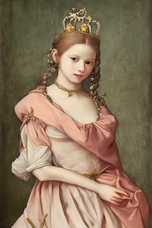 Prompt: beautiful garlic princess portrait, baroque painting, young, dainty, elegant