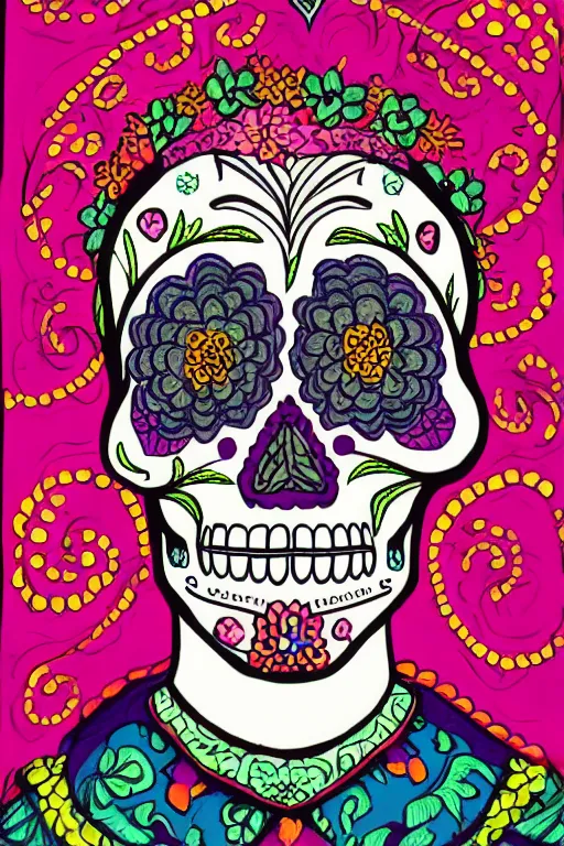 Image similar to Illustration of a sugar skull day of the dead girl, art by howard arkley