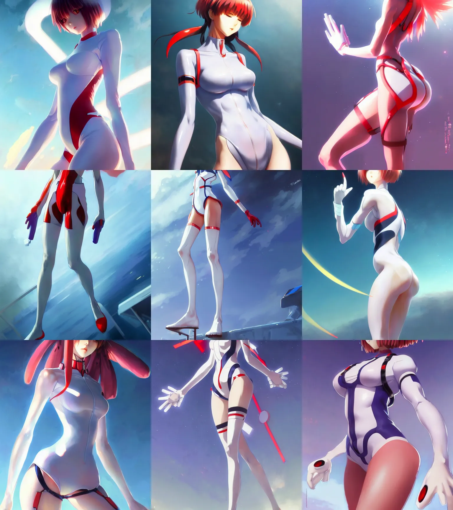 Prompt: attractive Ayanami Rei from Evangelion, thigh focus, juicy legs, evangelion plugsuit, hourglass slim figure, accentuated hips, bottom body close up, attractive features, details, sharp focus, illustration, by Jordan Grimmer and greg rutkowski, Trending artstation, pixiv, digital Art