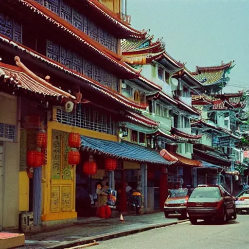 Image similar to a street in chinatown, singapore, by moebius