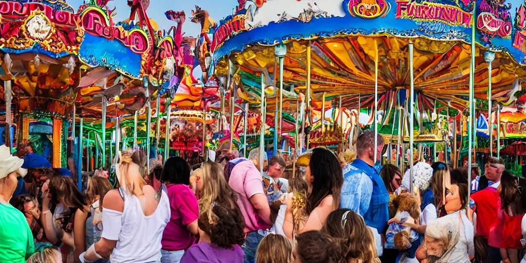 Prompt: fair rides petting zoo wolf photography