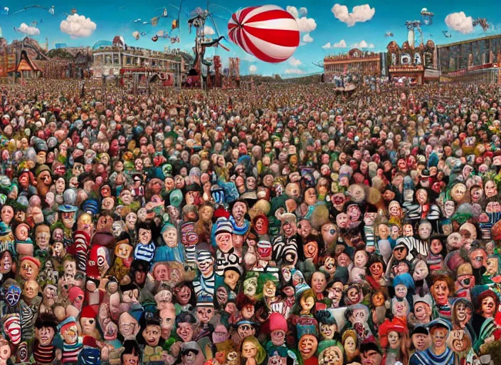 Image similar to where's waldo, lowbrow, matte painting, 3 - d highly detailed, in the style of mark ryden,